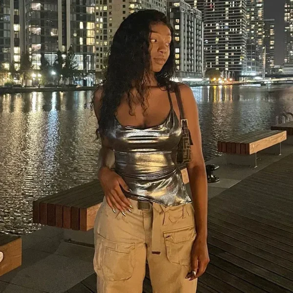 Women Fashion Sexy Irregular Halter- Neck Lace-Up Backless T-Shirt Top