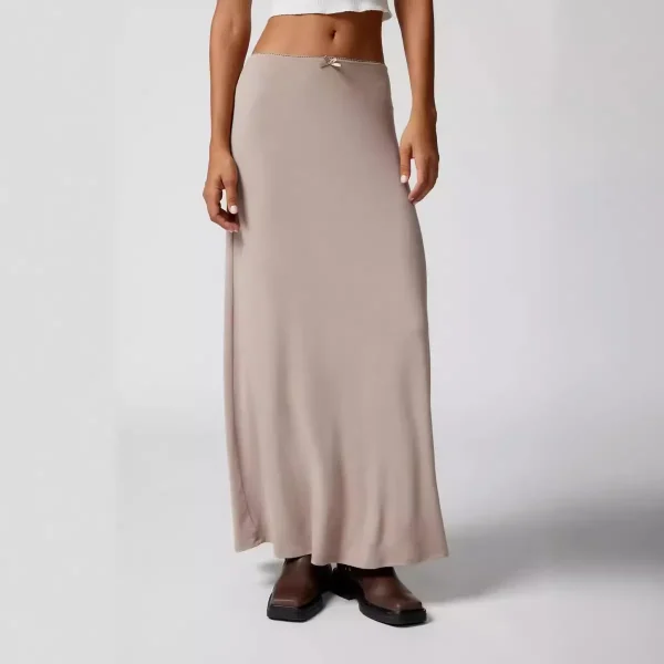 Women Fashion Solid Color Bow Lace Long Skirt