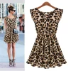 Nightclub Sexy Leopard Houndstooth Print Women Casual Short-Sleeved Round Neck Dress
