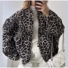 Autumn Winter Women Fashion Leopard Print Zipper Long Sleeve Jacket Coat