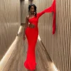 Women Sexy Solid Color Hollow Shoulder Bodycon Maxi Dress