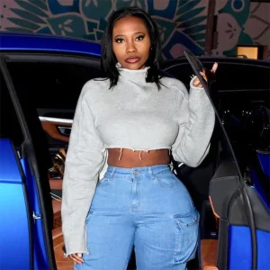 Autumn And Winter Women Fashion Long Sleeve Crop High Neck Irregular Top