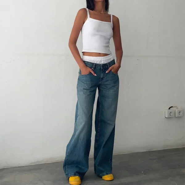 Women Casual Reteo Solid Color Low Waist Straight Jeans