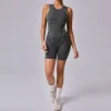 Women Fashion Color Contrast Tight Sleeveless Elastic Sports Yoga Rompers