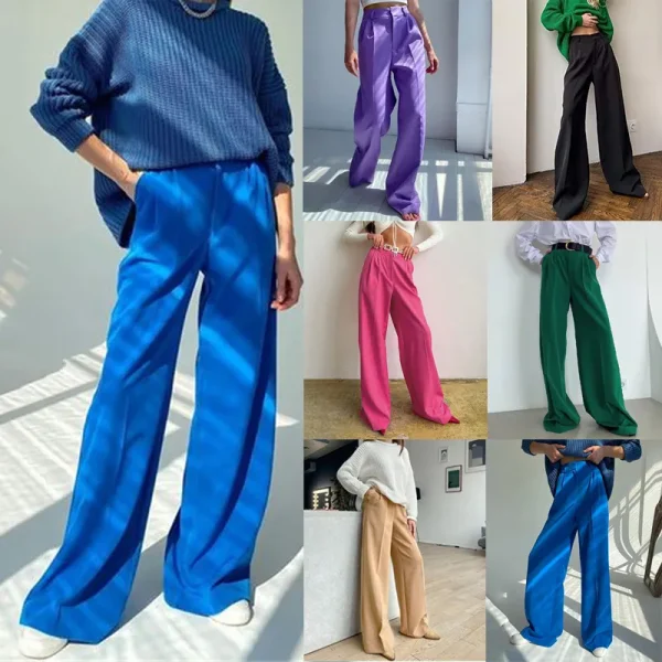 Women Fashion Wide Leg High Waist Straight Pants