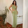 Women Fashion Sexy Solid Color Backless Tank Top Slim Fit Skirt Two-Piece Set