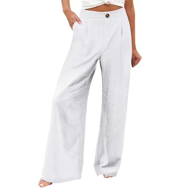 Women Fashion Casual Stripe Floral Printed High Waist Button Wide Leg Pants
