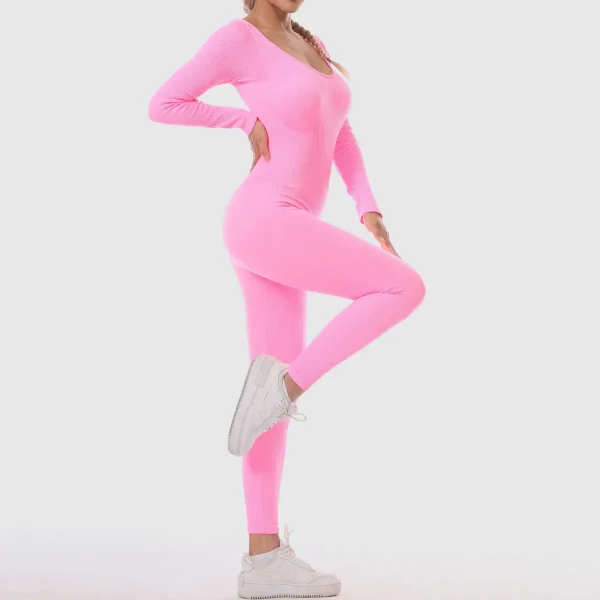Women Yoga Fashion Solid Color Long Sleeve Quick-Drying Sports Jumpsuits