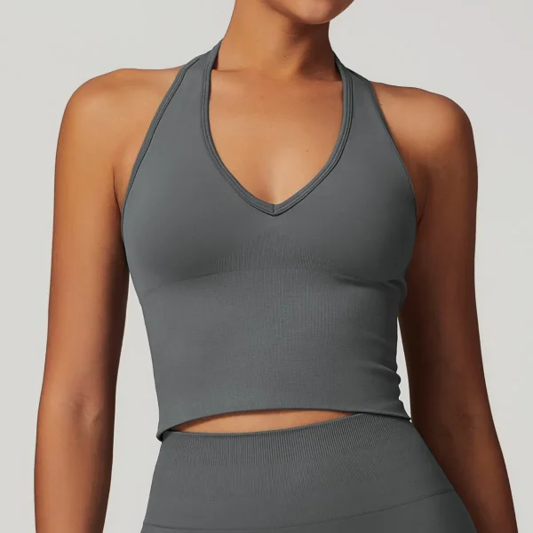 Women Fashion Sexy Solid Color Breathable Halter-Neck Yoga Sports Bra