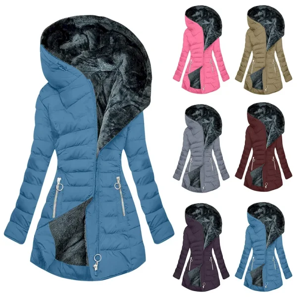 Winter Warmplush Collar Cotton-Padded Jacket Women Zipper Long-Sleeved Slim-Fit Qulited Down Coat
