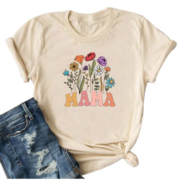 Women Top Mama Mom Letter Printed Colored Cotton T-Shirt