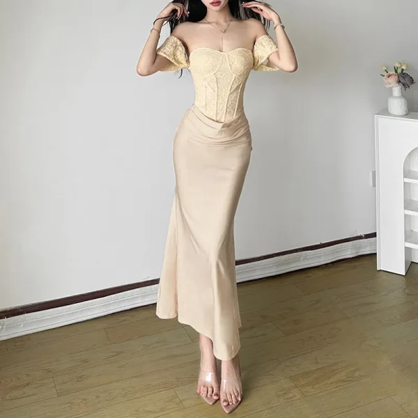 Women Fashion Sexy Solid Color Splice Short Sleeve Corset Tube Dress