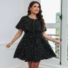 Summer Women Fashion Plus Size Polka Dot Print Short Sleeve Dress